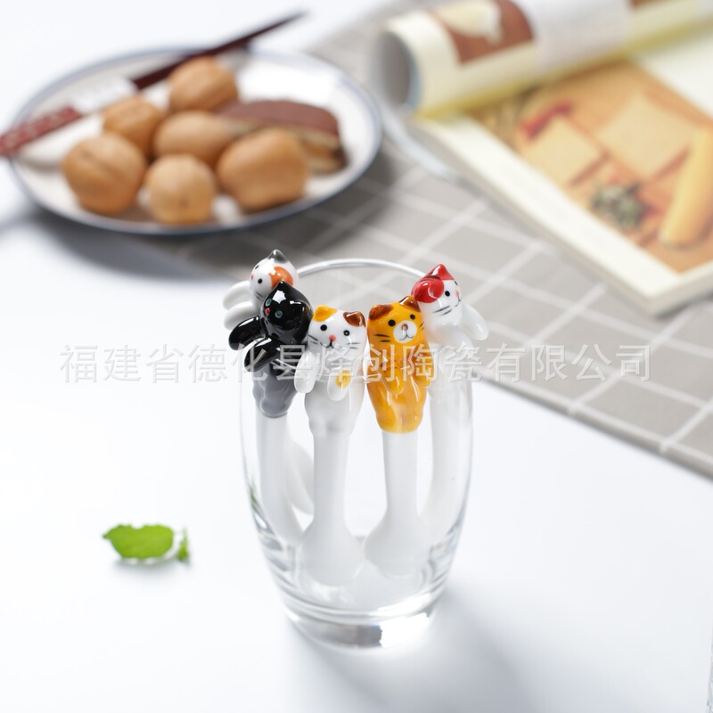 Wenchuang ZAKKA Cute ceramic cat animal spoon hanging coffee spoon cartoon animal hanging spoon