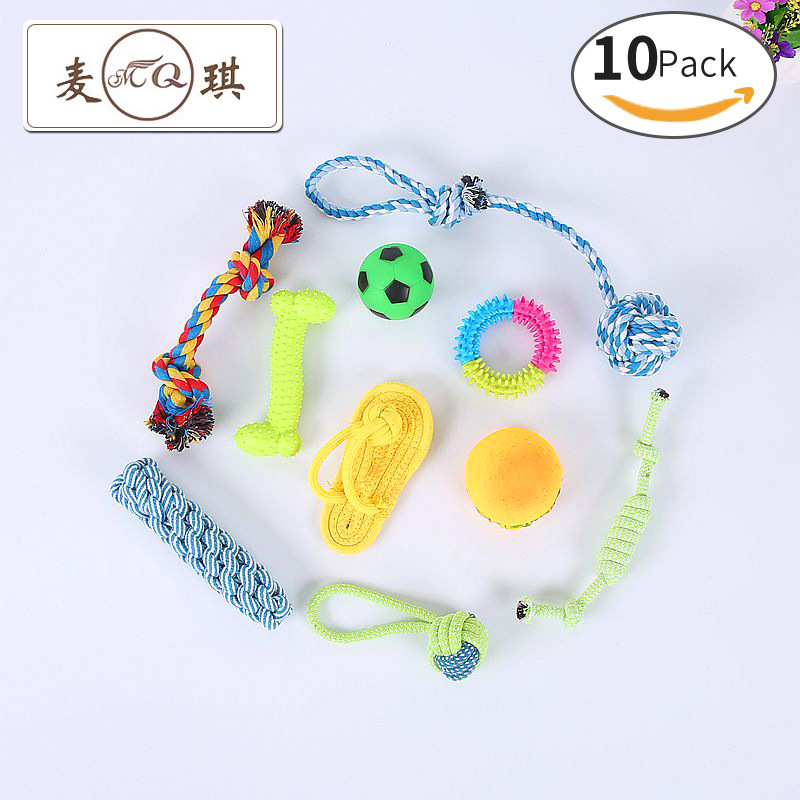 Los fabricantes suministran combinación de juguetes para mascotas, juego de 10 piezas, juguetes para mascotas tpr, juguetes molares de cuerda para perros Corgi