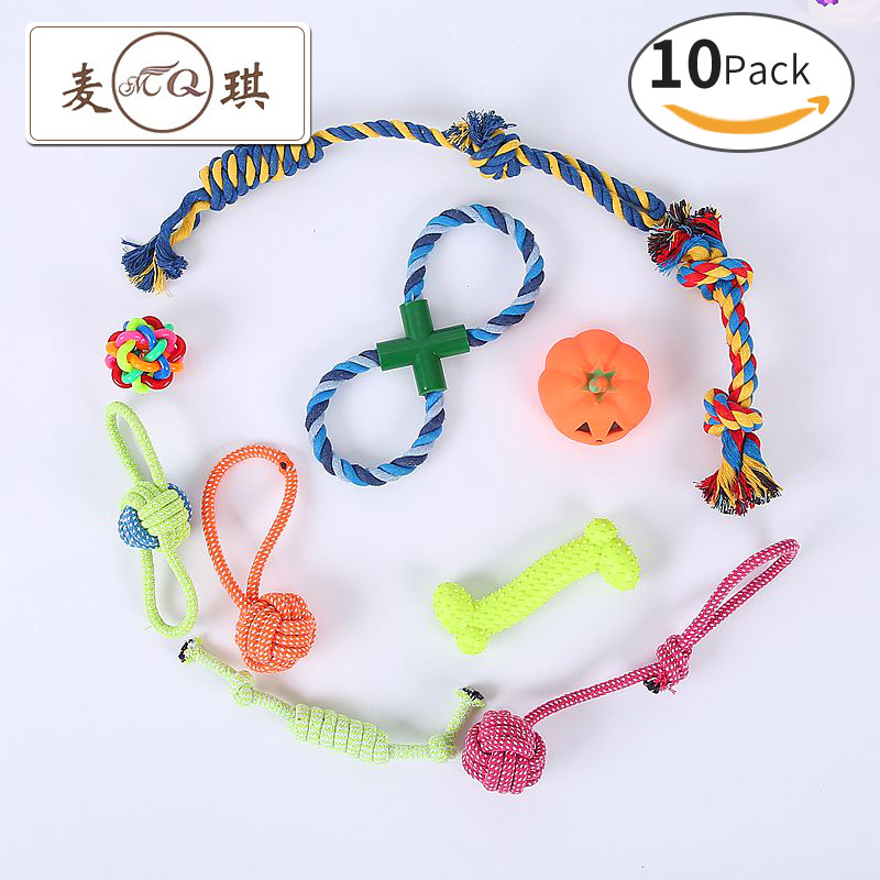 Los fabricantes suministran combinación de juguetes para mascotas, juego de 10 piezas, juguetes para mascotas tpr, juguetes molares de cuerda para perros Corgi