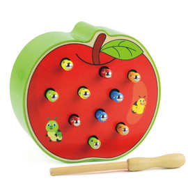 木制虫吃水果磁性抓虫游戏 儿童蒙氏早教教具手眼协调专注力玩具