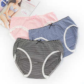 女士内裤条纹女士三角裤日本外贸工厂批发棉内裤NX041