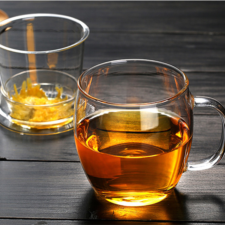 맞춤형 허리 드럼 고붕규산 유리 찻잔 전기 세라믹 스토브 가열 3피스 오피스 컵(뚜껑 필터 꽃차 컵 포함)