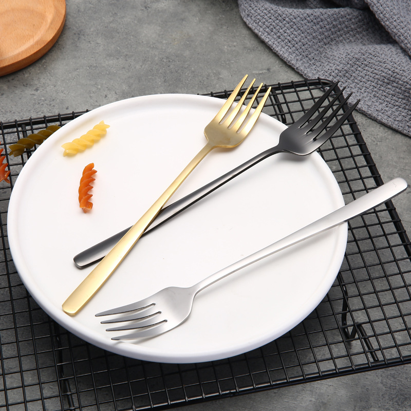 Acero inoxidable grueso creativo estilo coreano tenedor de mango largo para adultos dulces lindos para cenar tenedor de filete de comida occidental grande