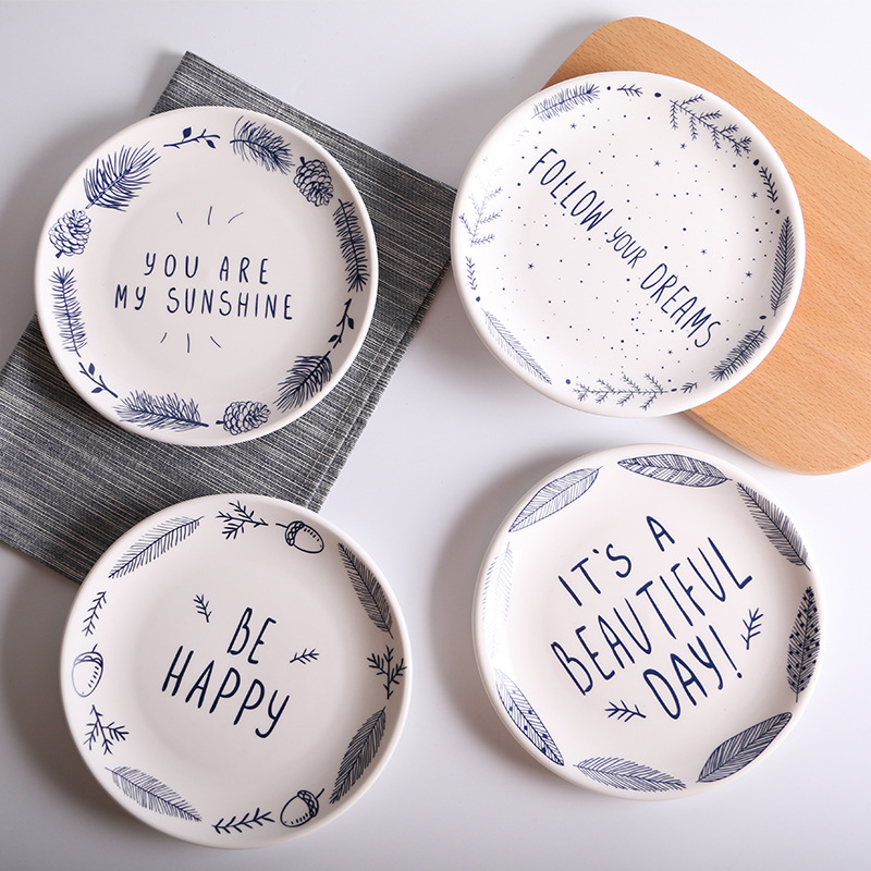 Grey Building Creative Western Food Plate Simple Household Cake Breakfast Plate Hotel Ceramic Tableware Restaurant Dishes and Dishes Set