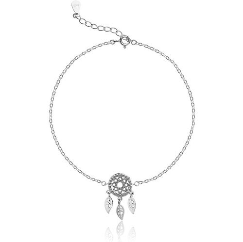 s925 sterling silver Korean CHIC dream catcher anklet, simple and elegant women's full diamond leaf foot ornament fashion jewelry
