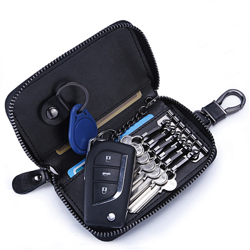 Genuine leather car key holder large capacity zipper bag for men and women stylish waist key bag couple trendy wholesale