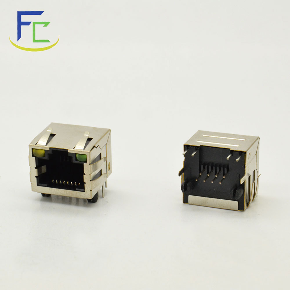 母座连接器 RJ45网络插座 1*1带灯屏蔽8P8C带灯短体网络接口