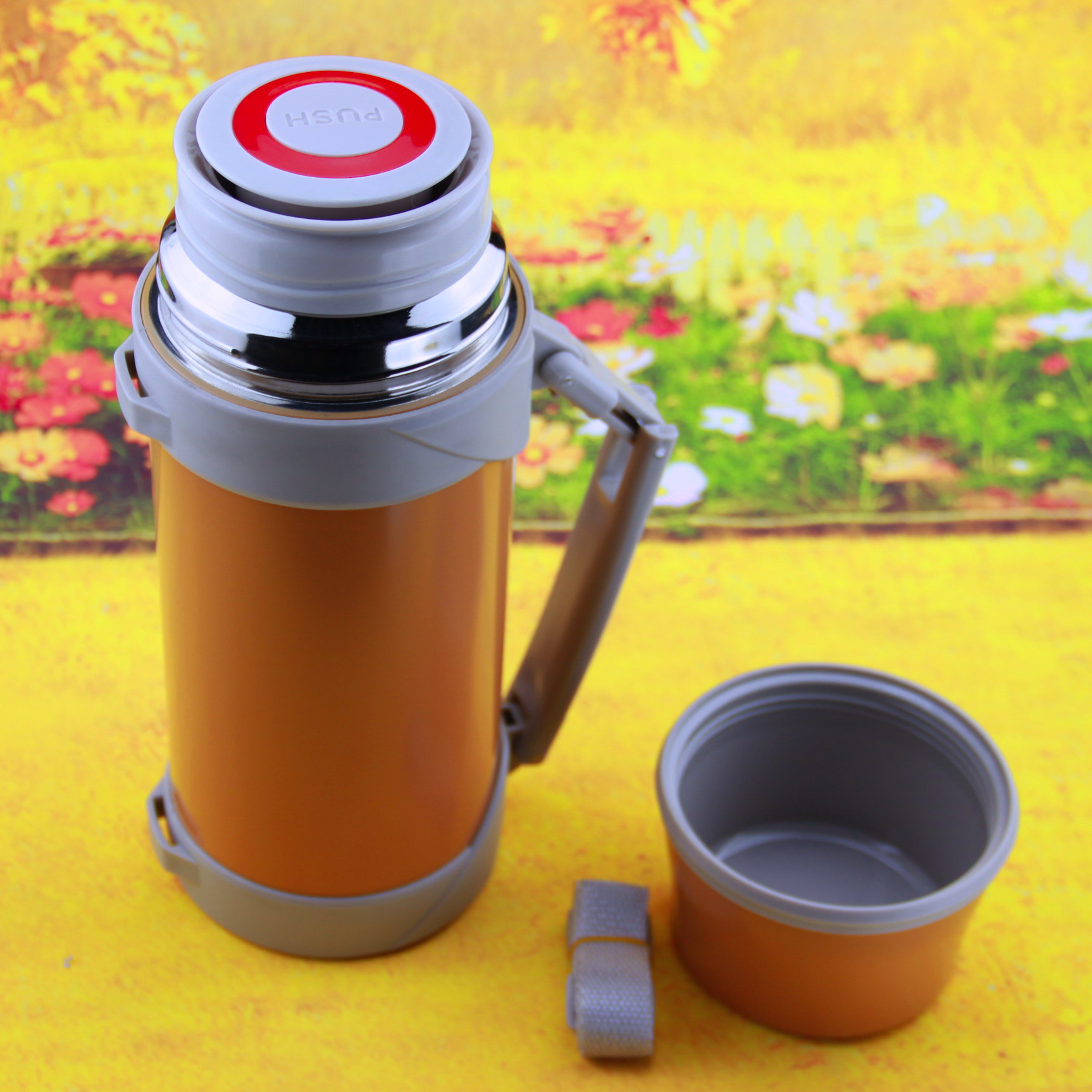 Popular coche de viaje camping deportes montañismo portátil olla térmica gran capacidad Sling 1.8L Acero inoxidable botella agua fría