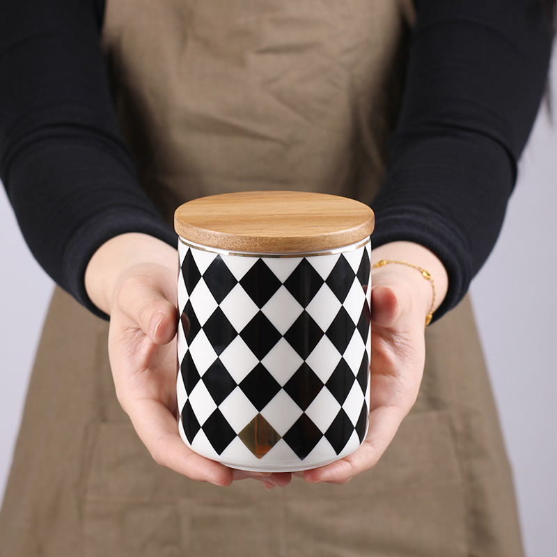 Tarro sellado de cerámica para el hogar Tarro de almacenamiento de granos creativos Tarro de almacenamiento de cocina Tarro de café con tapa de madera Botella de té Tarro