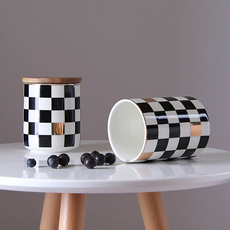 Jarra sellada geométrica nórdica con tapa jarra de almacenamiento de cerámica caja de almacenamiento de café perfumado granos de té decoración de tarro de caramelo