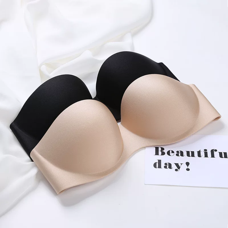 Strapless Push-Up Bra with Invisible Non-Slip Straps, Thin Nipple Covers, Sizes A–E