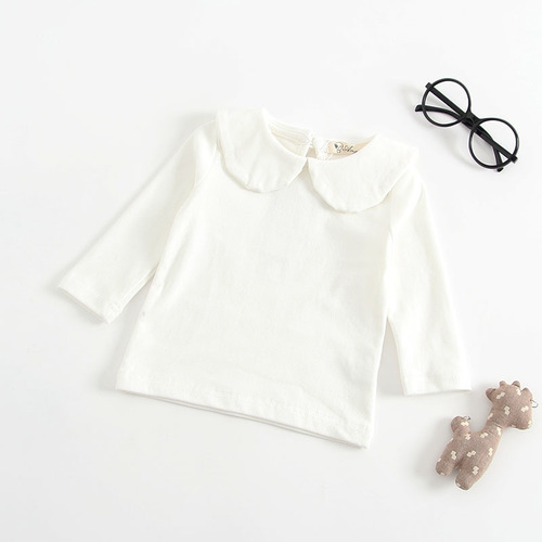 Baby girls 2020 new Korean style pure cotton tops autumn clothing baby girls solid color lapel long-sleeved T-shirt bottoming shirt