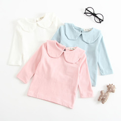 Baby girls 2020 new Korean style pure cotton tops autumn clothing baby girls solid color lapel long-sleeved T-shirt bottoming shirt