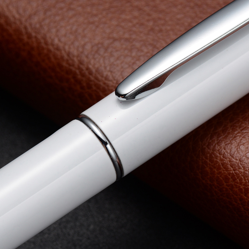 Source Manufacturer Fashionable and Simple Pure White Metal Ballpoint Signature Pen Business Export Copper Rod with Customizable Logo