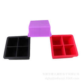 4连方块硅胶冰格 四孔方形冰块模 4孔硅胶制冰器冰模