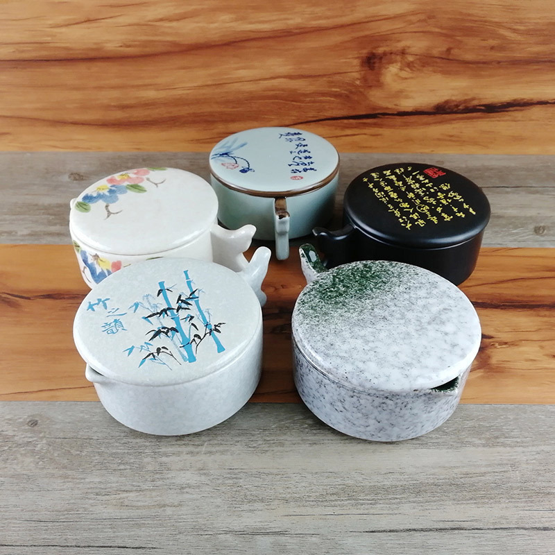 Ceramic Inkwell and Inkstone for Calligraphy, with Lid, Multifunctional, Suitable for Students, Kiln-Fired Glaze Ink Box, Small Ceramic Inkstone