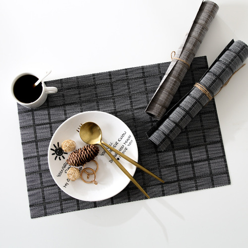 New Nordic-style grid table mat, waterproof, oilproof, wash-free PVC, home-use, hotel, restaurant, heat-resistant dinner mat, wholesale