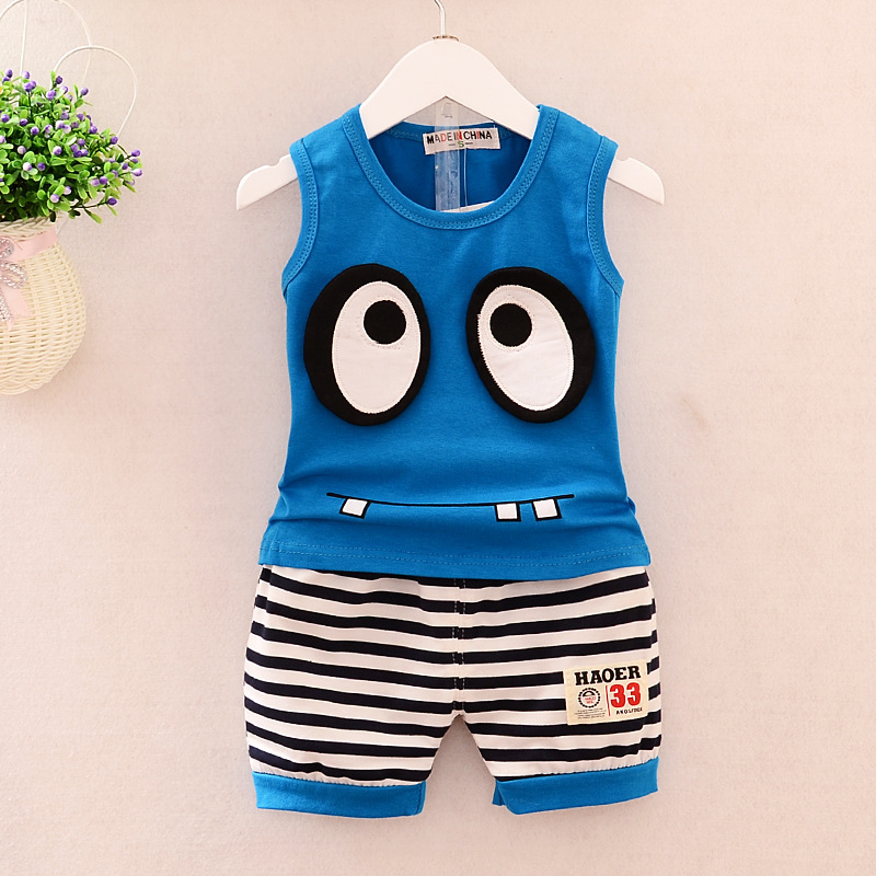 2025 Children's Clothing Fashion Korean Style Boys and Girls Summer Cartoon Vest Sports Suit Network Sleeveless 0-3 Baby