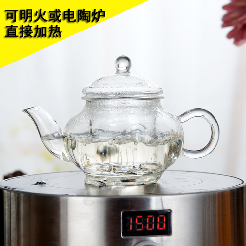 Wholesale six-person pot, handmade heat-resistant glass pot, filtered herbal teapot, transparent mini teapot, small size