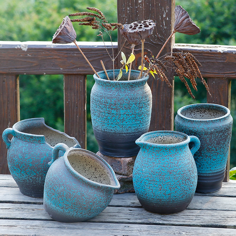 Creative succulent flower pot retro big old pile succulent flower pot large diameter ceramic flower pot old pile pot breathable stoneware
