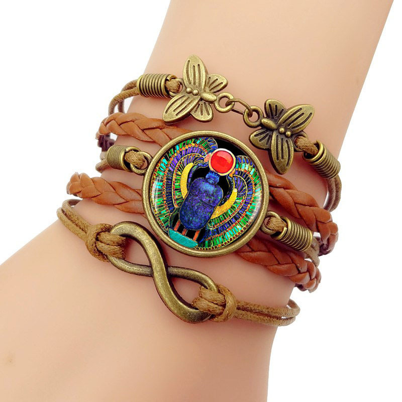 Ancient Egyptian Scarab Time Gem Bracelet Unisex Retro Multi-Layer Braided Leather Combination Bracelet Wholesale Ancient Egyptian Scarab Time Gem Bracelet Unisex Retro Multi-Layer Braided Leather Combination Bracelet Wholesale