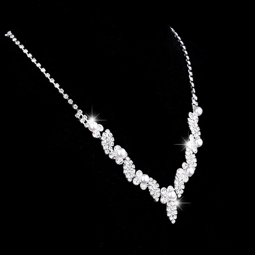 Cross-border jewelry wholesale bridal wedding necklace pearl water diamond earrings chain set jewelry supply