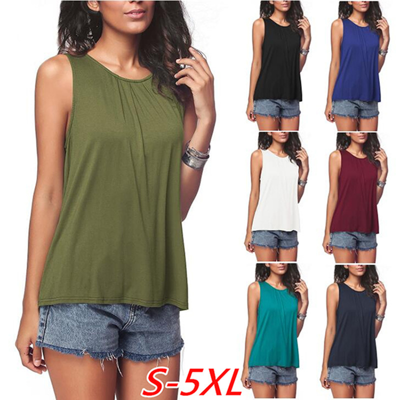 Amazon Wish Aliexpress Ebay Hot Selling European and American Casual Tops Round Neck Pure Color Sleeveless Vest T-Shirt for Women Amazon Wish Aliexpress Ebay Hot Selling European and American Casual Tops Round Neck Pure Color Sleeveless Vest T-Shirt for Women