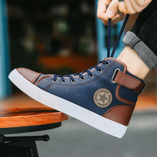  spring new retro trendy shoes British short boots men's high-top shoes Korean style trendy men's high-top sneakers