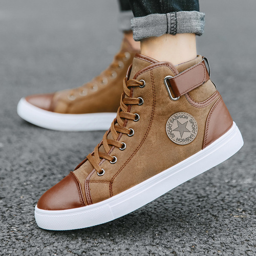  spring new retro trendy shoes British short boots men's high-top shoes Korean style trendy men's high-top sneakers