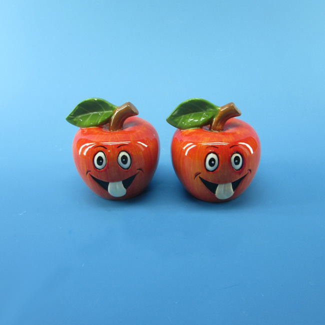 个性陶瓷外销苹果造型椒盐罐卡通表情胡椒罐出口手绘调味罐手工