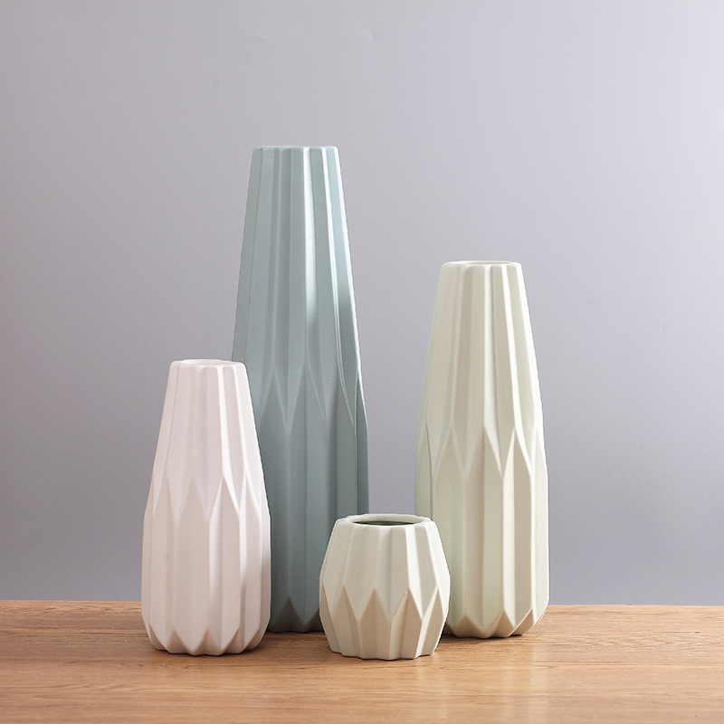 Simple nórdico suave blanco verde azul jarrón de cerámica tamaño enchufe flor seca hogar Decoración suave decoración al por mayor