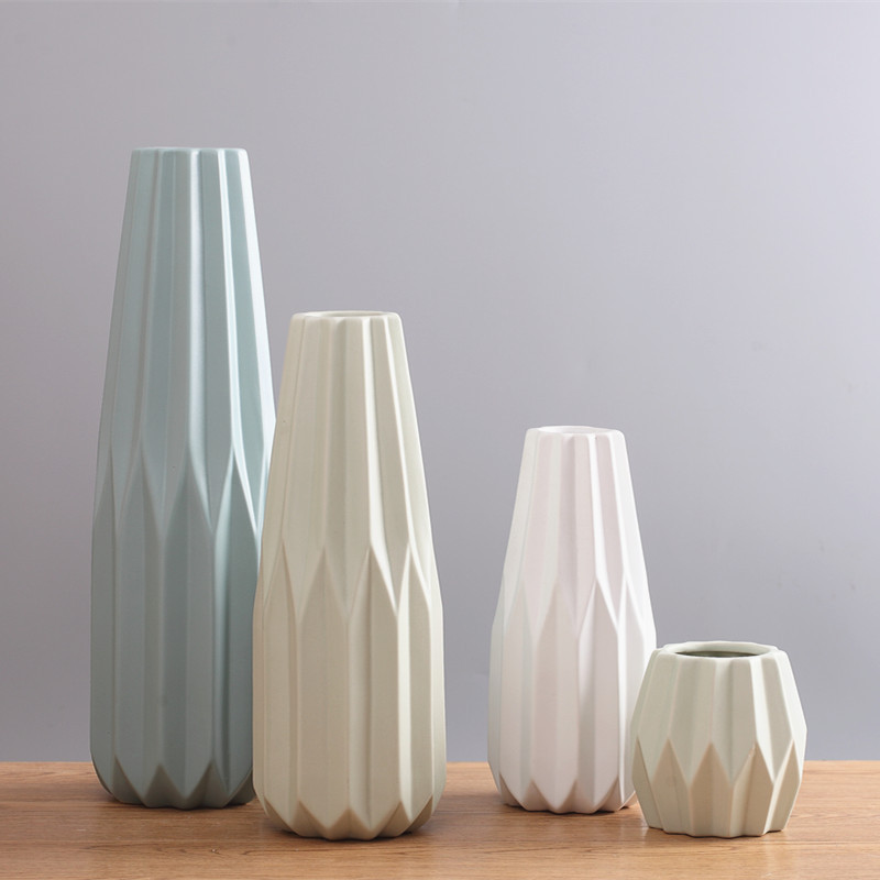 Simple nórdico suave blanco verde azul jarrón de cerámica tamaño enchufe flor seca hogar Decoración suave decoración al por mayor
