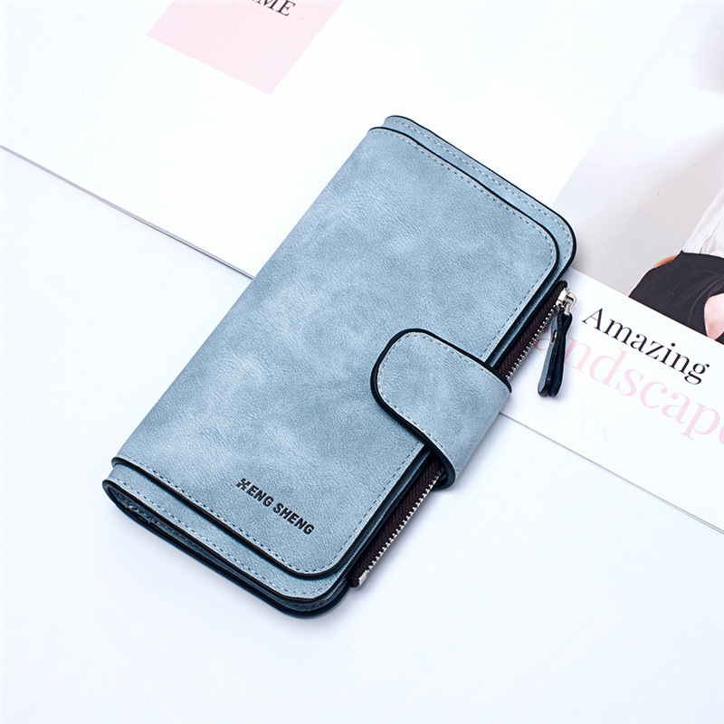 Nueva Cartera de mujer estilo coreano hebilla grande tres veces moda bolso de mujer multi-Tarjeta Cartera de mujer esmerilada tela de dos colores