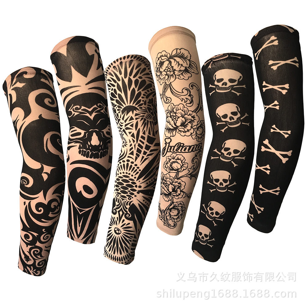 Tattoo Sun Protection Sleeves Flower Arm Seamless Ice Silk Men and Women Cycling Outdoor Gloves Arm Sleeves Anti-Uv Ice Sleeves
