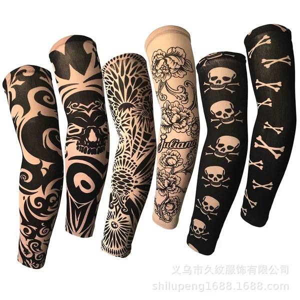 Tattoo Sun Protection Sleeves Flower Arm Seamless Ice Silk Men and Women Cycling Outdoor Gloves Arm Sleeves Anti-Uv Ice Sleeves