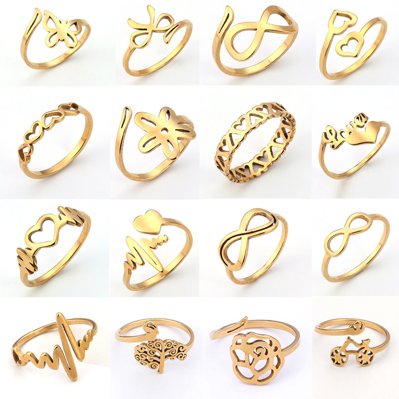 Venta directa de joyería de acero inoxidable, anillos huecos de acero titanio, electrocardiograma, figura 8, lema de seis caracteres, diseño original al por mayor. image 3