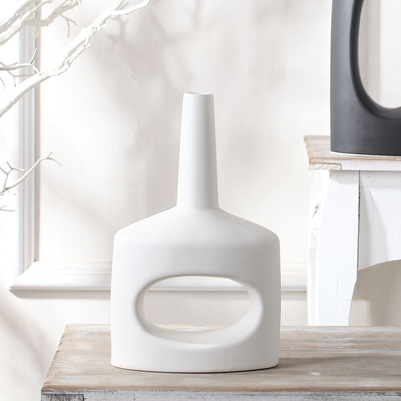 Moderno simple blanco y negro de cerámica florero Decoración habitación modelo arreglo floral decoración del hogar artesanía creativa decoración al por mayor