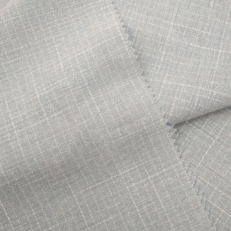 新品涤粘混纺双色仿麻 格子风格 厂家直销 时尚女装衬衫裤装