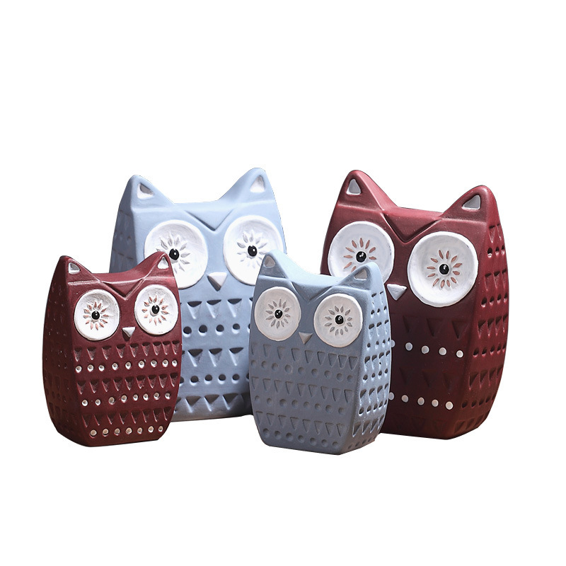 Búhos de cerámica pintados a mano decoraciones para el hogar creativo porche animal sala de estar TV gabinete decoración al por mayor