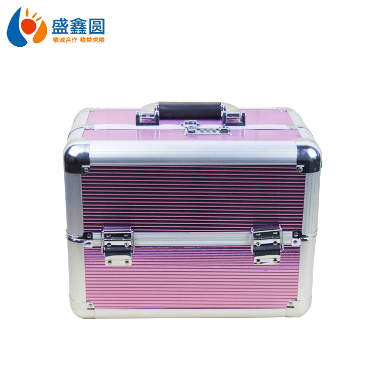 热销外贸五金工具箱铝合金防水多层化妆手提箱大号34*21*26cm