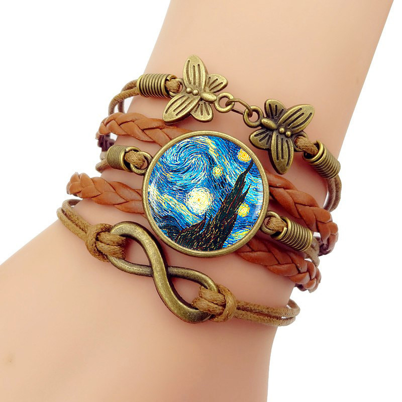 Cross-Border Hot Selling Van Gogh Starry Night Starry Moon Night Bracelet Retro Multi-Layered Braided Unlimited 8 Butterfly Hand Jewelry Small Gift