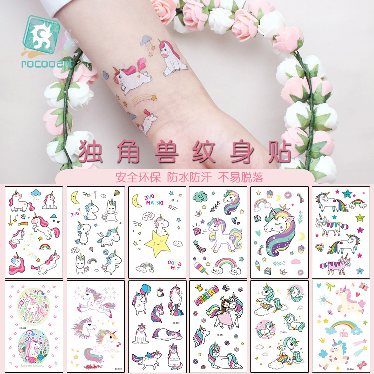 Cross Border in stock Waterproof Children Tattoo Sticker Cartoon Unicorn Tattoo Sticker Temporary Animal Tattoo Face