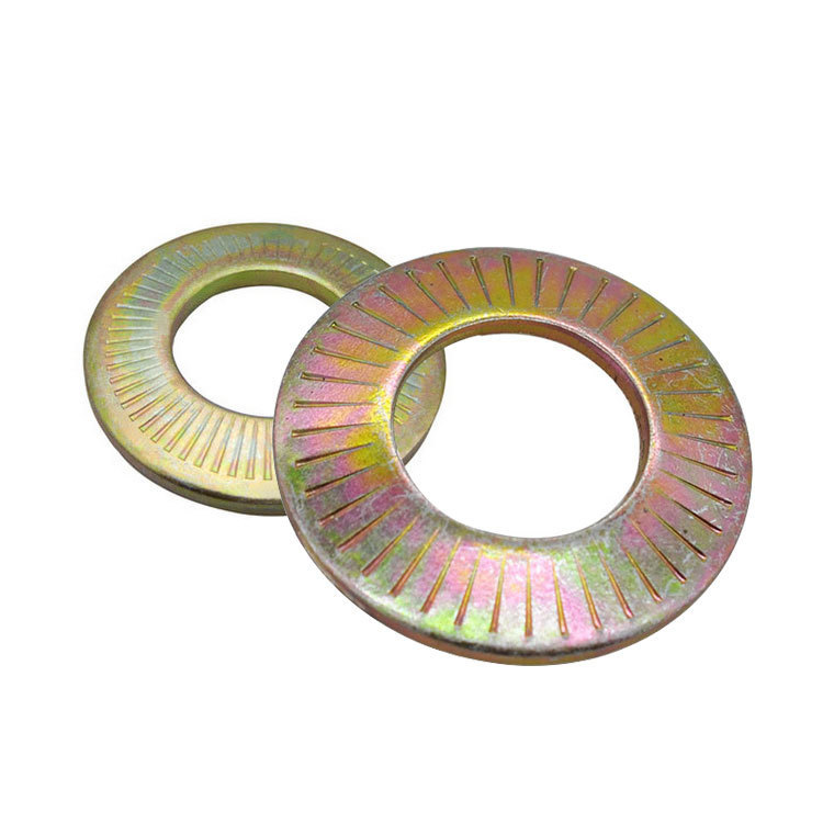 碳钢镀彩锌碟形垫圈M4-M16滚花防滑垫片 单面印花锥形弹性垫圈