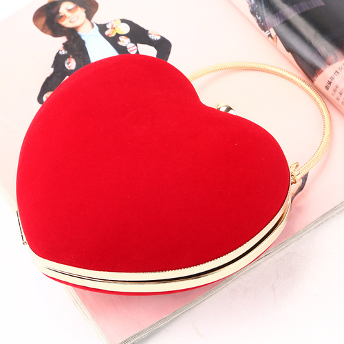 Evening bag Cross-border heart-shaped dinner bag Handmade suede clutch bag Simple with handle ladies banquet bag