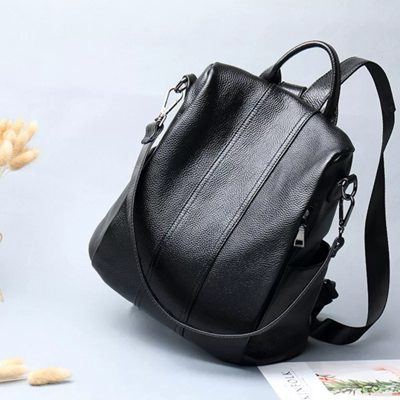 Universal fashionable backpack, shoulder bag, genuine leather