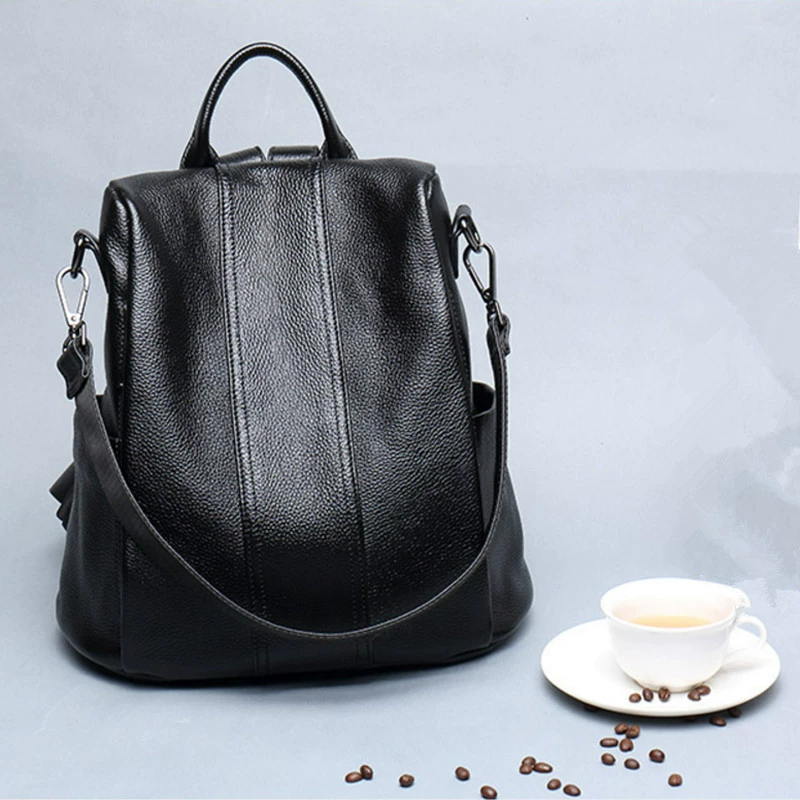 Universal fashionable backpack, shoulder bag, genuine leather