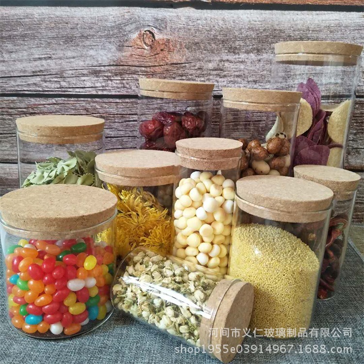 厂家发货高硼硅玻璃密封罐茶叶罐木塞直管罐糖果多功能储物玻璃瓶