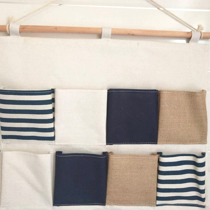 ZAKKA Almacenamiento de algodón y lino 8-Bolsillo colgando bolsa de pared de almacenamiento horizontal suministros para el hogar bolsa de almacenamiento al por mayor