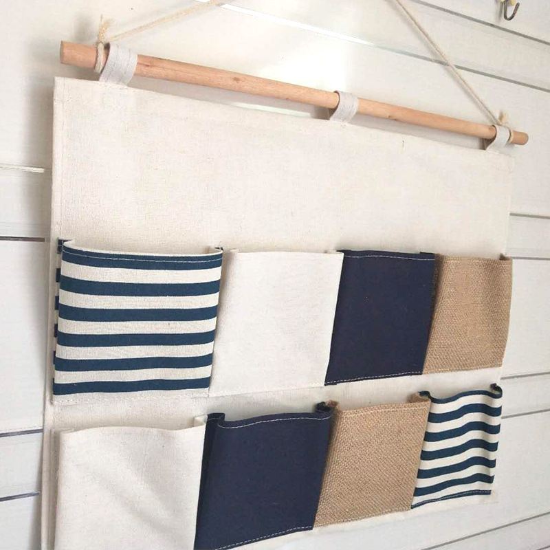 ZAKKA Almacenamiento de algodón y lino 8-Bolsillo colgando bolsa de pared de almacenamiento horizontal suministros para el hogar bolsa de almacenamiento al por mayor