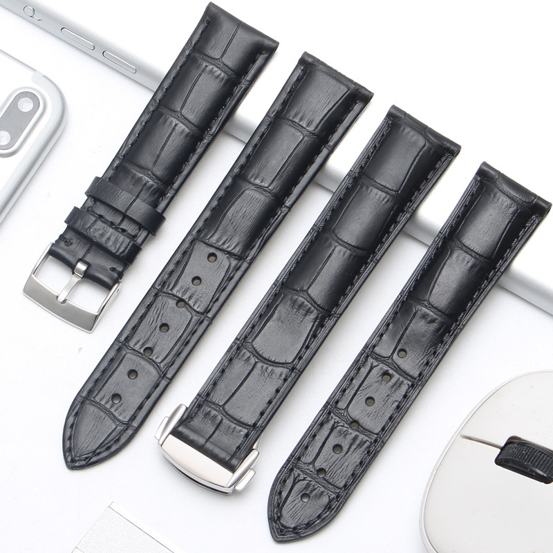 Suitable for Omega Butterfly Clasp Watch Strap, Men's Genuine Leather Folding Clasp Replacement for Omega Seamaster Speedmaster, Women's Pin Buckle